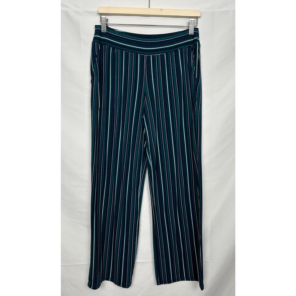 Soma Womens Size Medium Green Stripe Elastic Waist Wide Leg Pants Stretchy